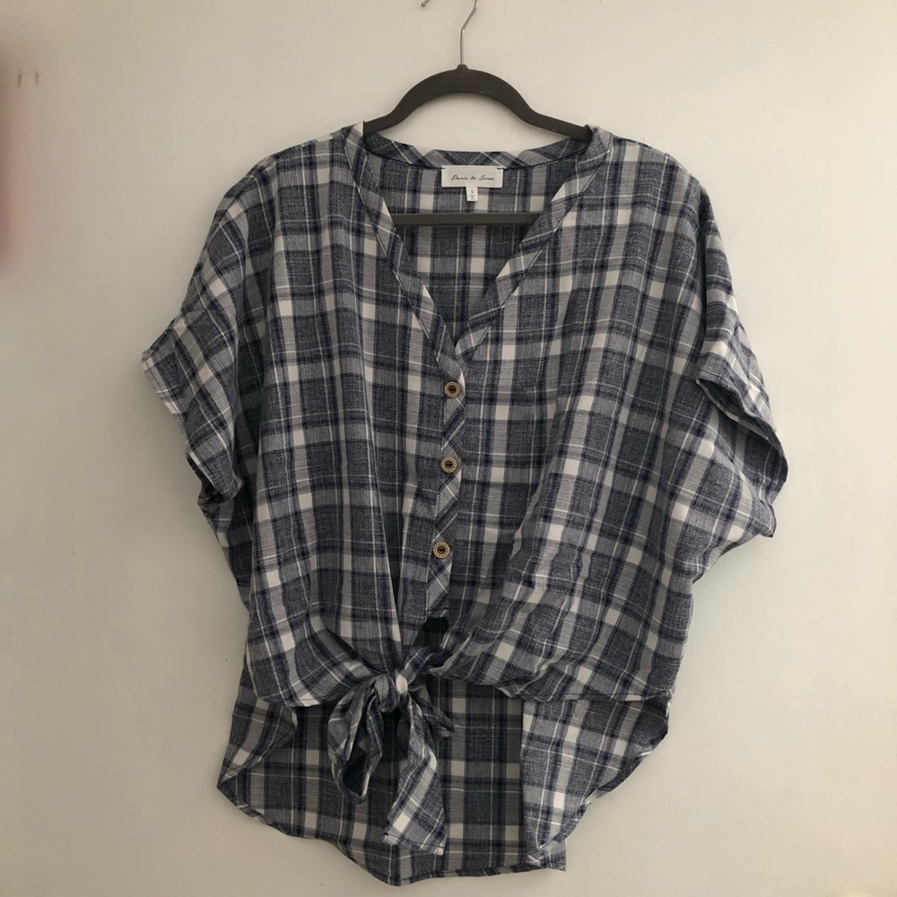 Oversized Tie Front Buttondown Plaid shirt